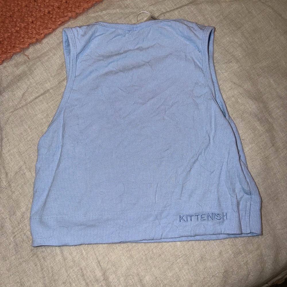 Kittenish Ribbed Crop Tank Top - Light Blue - Picture 2 of 3